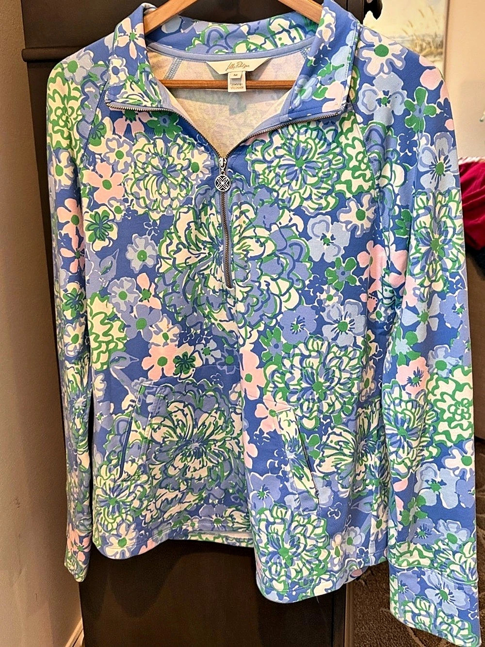 Lilly Pulitzer UPF 50+ Skipper Popover Floral Jacket Blue & Green Medium